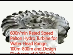 600 r/min Nenngeschwindigkeit Pelton-Wasserkraftanlage für Wasserkopf Reichweite 100m-800m und Entladung von 0,385m3/s