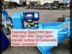 Betriebsgeschwindigkeit 1000 Rpm 3000 Rpm 400v Turgo-Wasserimpulsturbine für nachhaltige Stromerzeugung