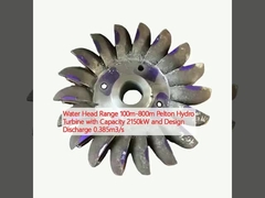 Wasserhauptreichweite 100 m-800 m Pelton-Wasserkraftanlage mit einer Leistung von 2150 kW und einer Entladung von 0,385 m3/s